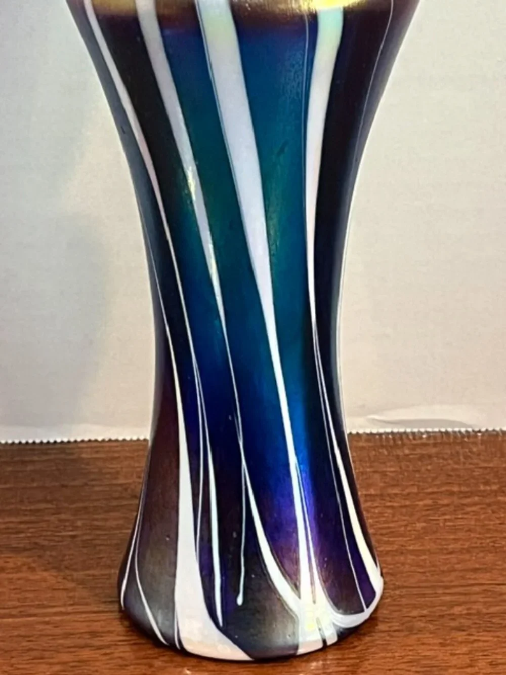 Glass Magic Blue Iridescent Art Glass Pulled Stripe 9.5